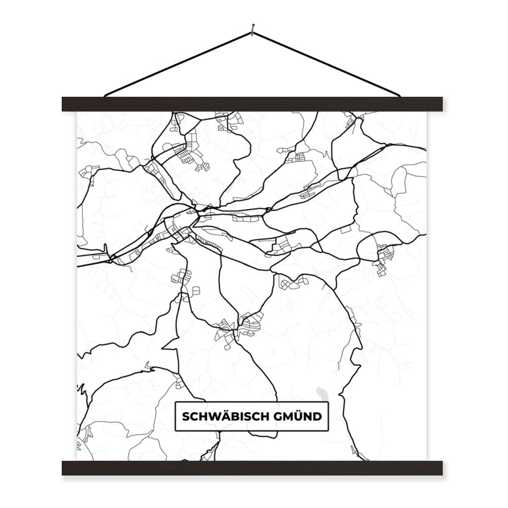 MuchoWow Textilposter Schwäbisch Gmünd - Stadtplan - Karte 60x60 cm mit schwarzem Rahmen - Posteraufhänger
