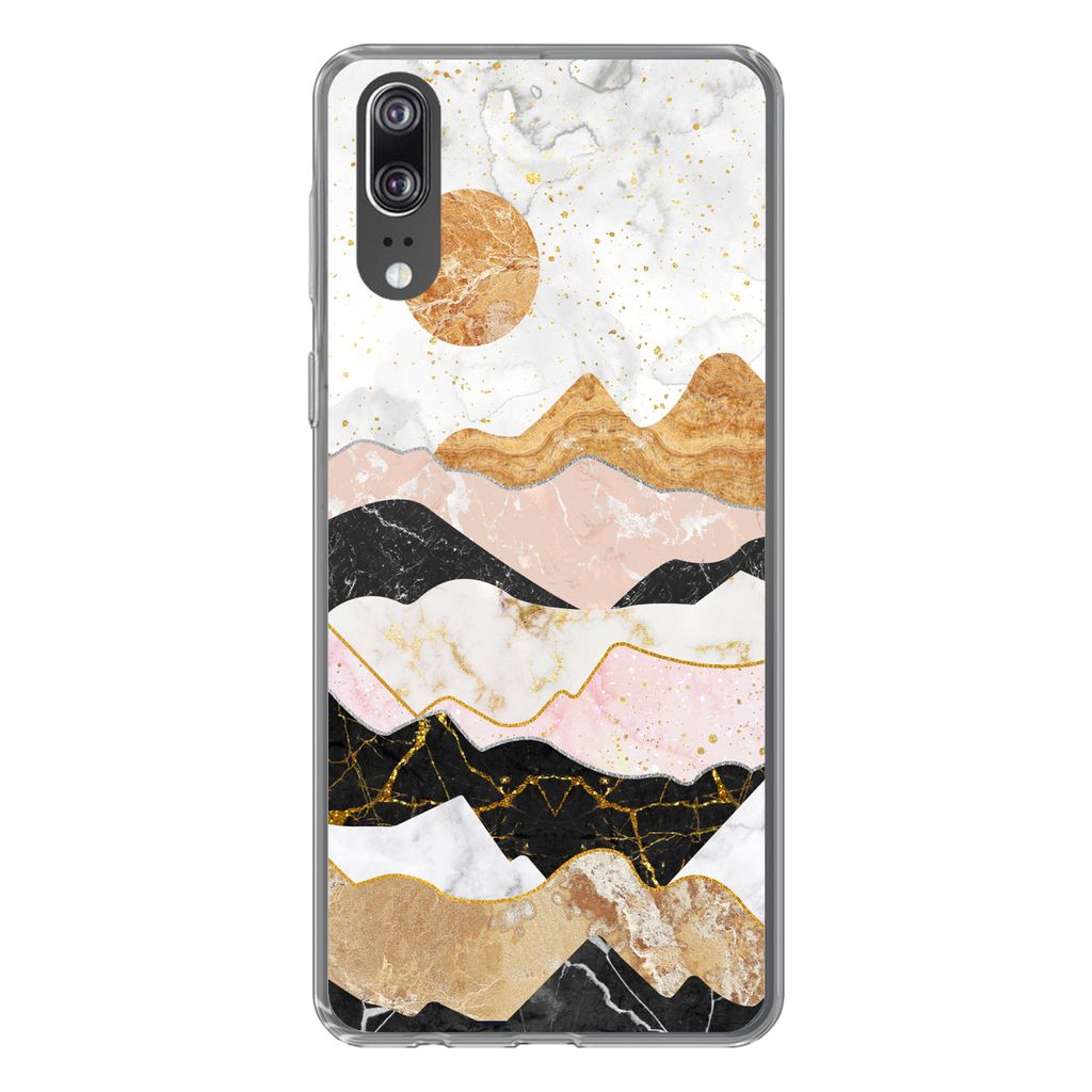 MuchoWow Handyhülle Schutzhülle Hülle für Huawei P20 Marmor - Gold - Pastell Silikon Softcase Handy Hülle - Hardcover