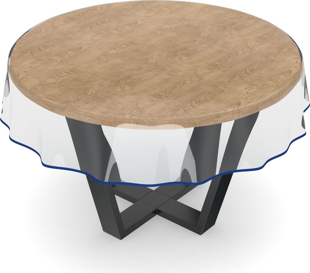 Tischdecke Klara 0,5mm Wachstuch PVC abwaschbar Durchsichtig Transparent Blau SAUM Rund 100cm