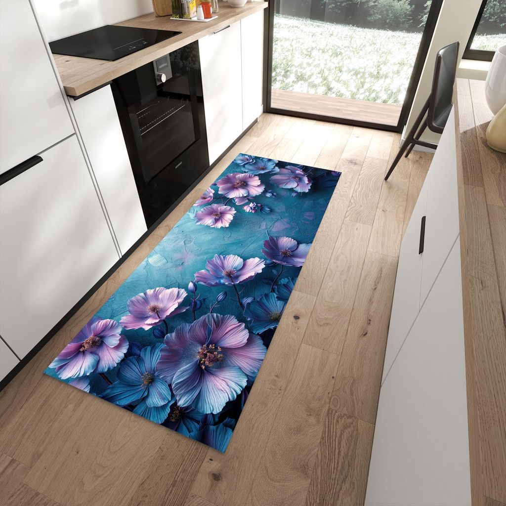 Küchenteppich 80x200cm rutschfest & abwischbar PVC Läufer - Blumenmuster