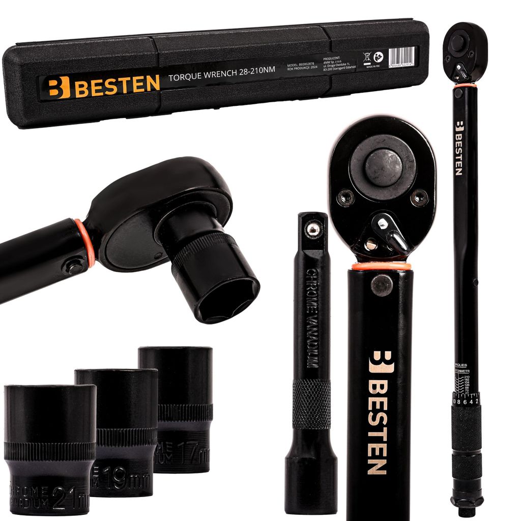 Drehmomentschlüssel 1/2" 28–210 Nm + 3 Stecknüsse 17 19 21 Produktbild 