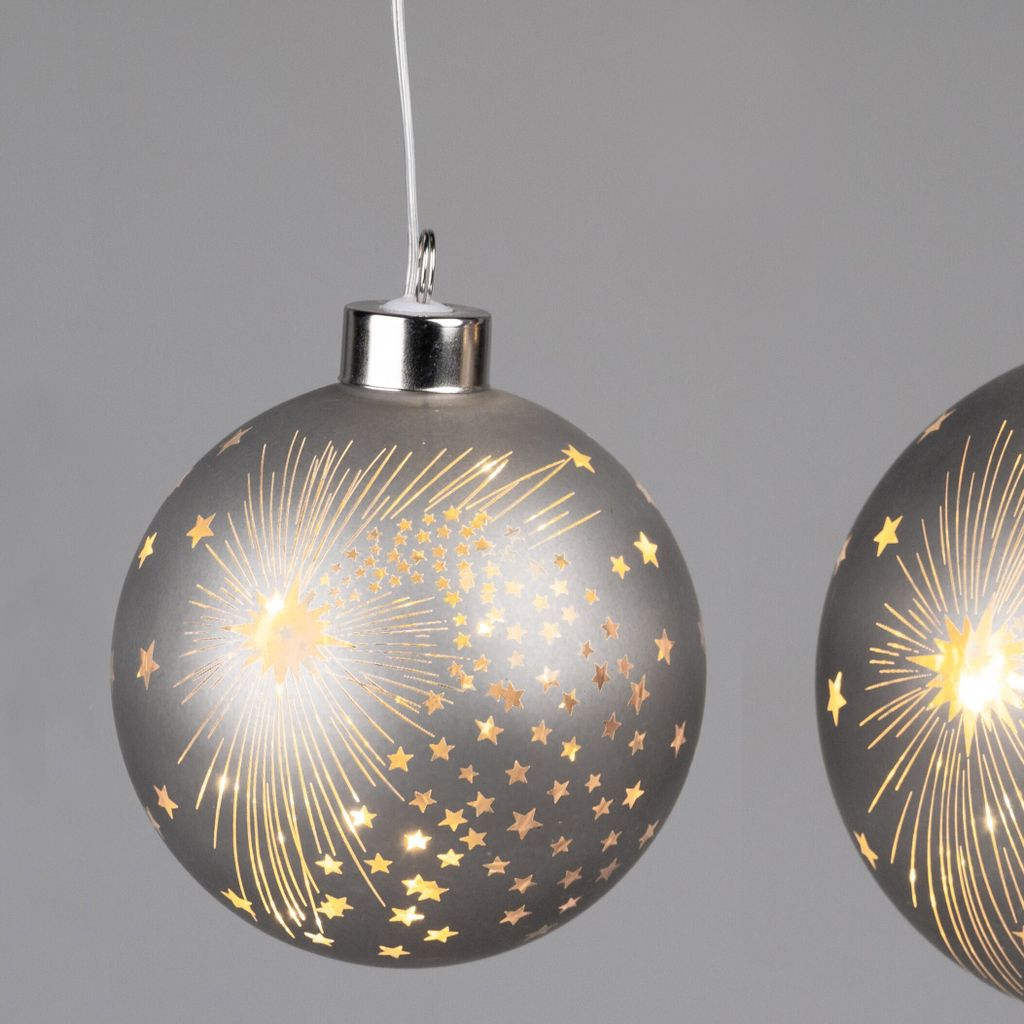 LED Deko Kugel SPIRIT mit Sternen zum aufhängen D. 10cm grau Glas Formano W24