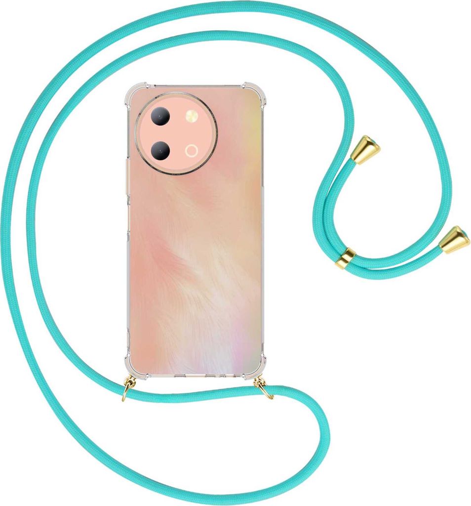Handykette Backcover-Schutzhülle mit Band (Metall goldfarben) für vivo Y38 5G - türkis