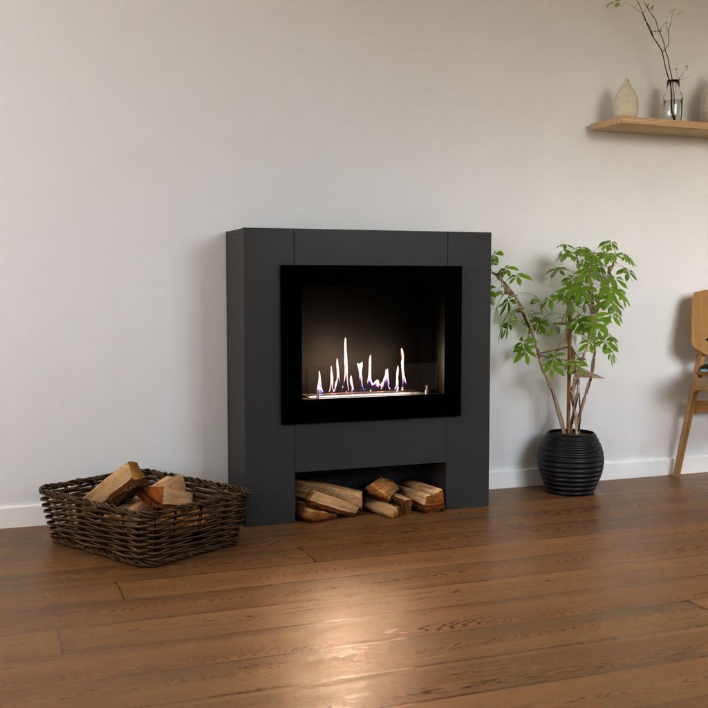GLOW FIRE Ethanol Kamin 'Harstad RW' | Ethanolofen in Grau mit 3 Std. Brenndauer und 2 KW Heizleistung | BxHxT: 114,2x95,8x29,8 cm