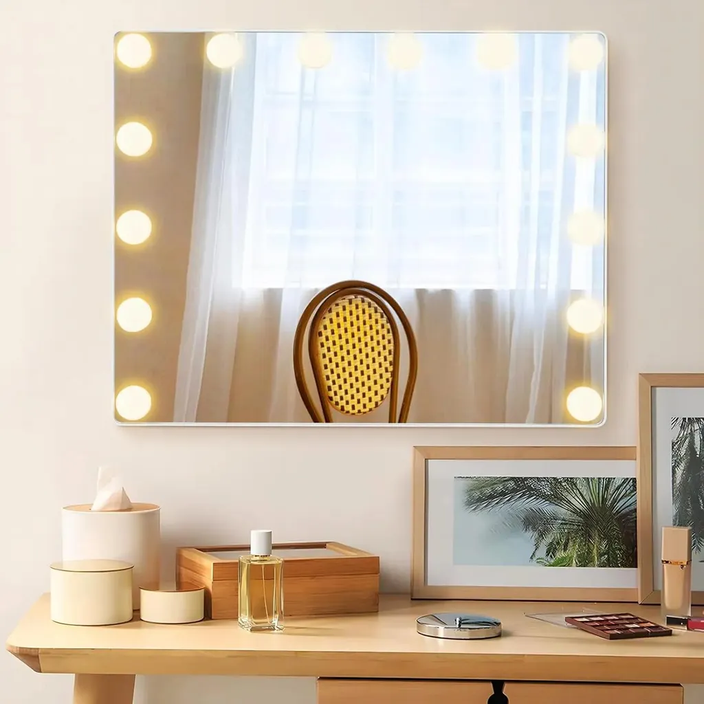 Miroir Hollywood mural blanc 14 LED dimmables avec cadre en métal