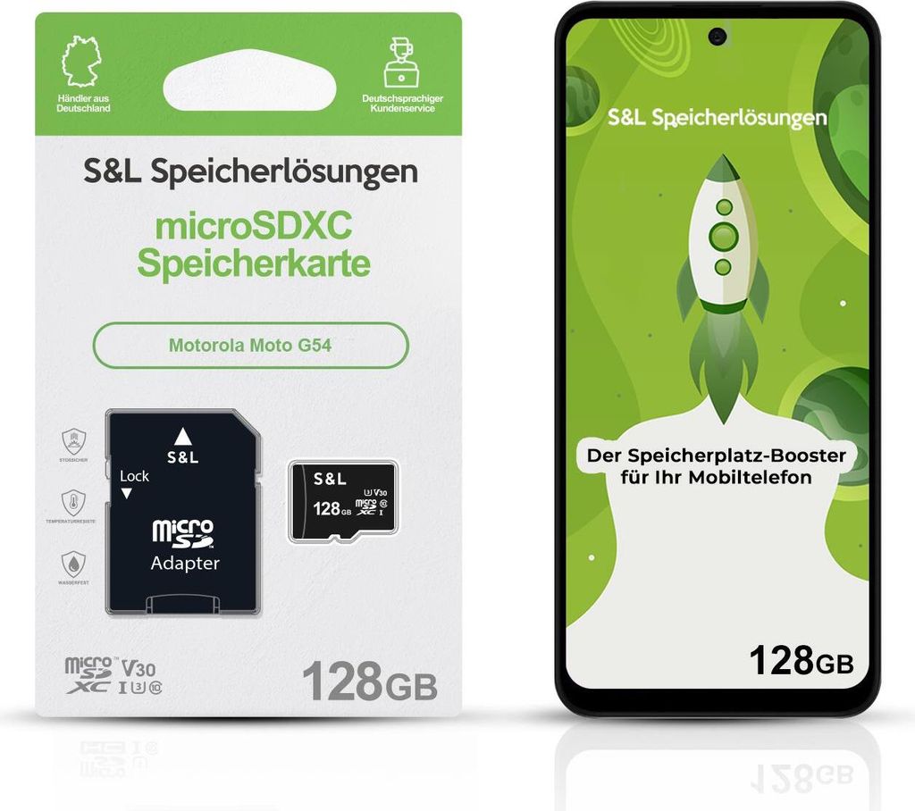 microSD Speicherkarte S&L für Motorola Moto G54 - Speicherkapazität: 128 GB