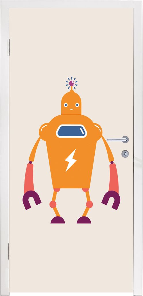 MuchoWow Türtapete Selbstklebende Türfolie Roboter - Antenne - Orange - Blitzschlag - Junge - Kinder 90x205 cm Türposter Türaufkleber Klebefo...