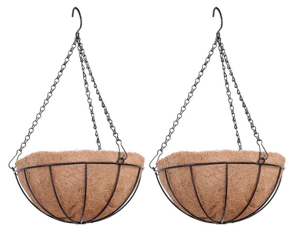 Hängende Blumentöpfe, Pflanzgefäße für den Außenbereich, Körbe mit Kette, Kokosnuss, großes Volumen (2 x Kokosnussschalen 20 cm)