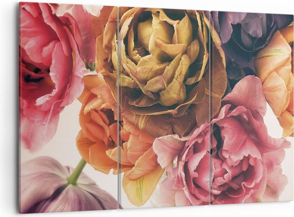 Bild auf Leinwand - Leinwandbild - 3 Teile - Blumenstrauß Blumen Braut - 105x70cm - Wand Bild - Wanddeko - Wandbilder - Leinwanddruck - Bilder - W...