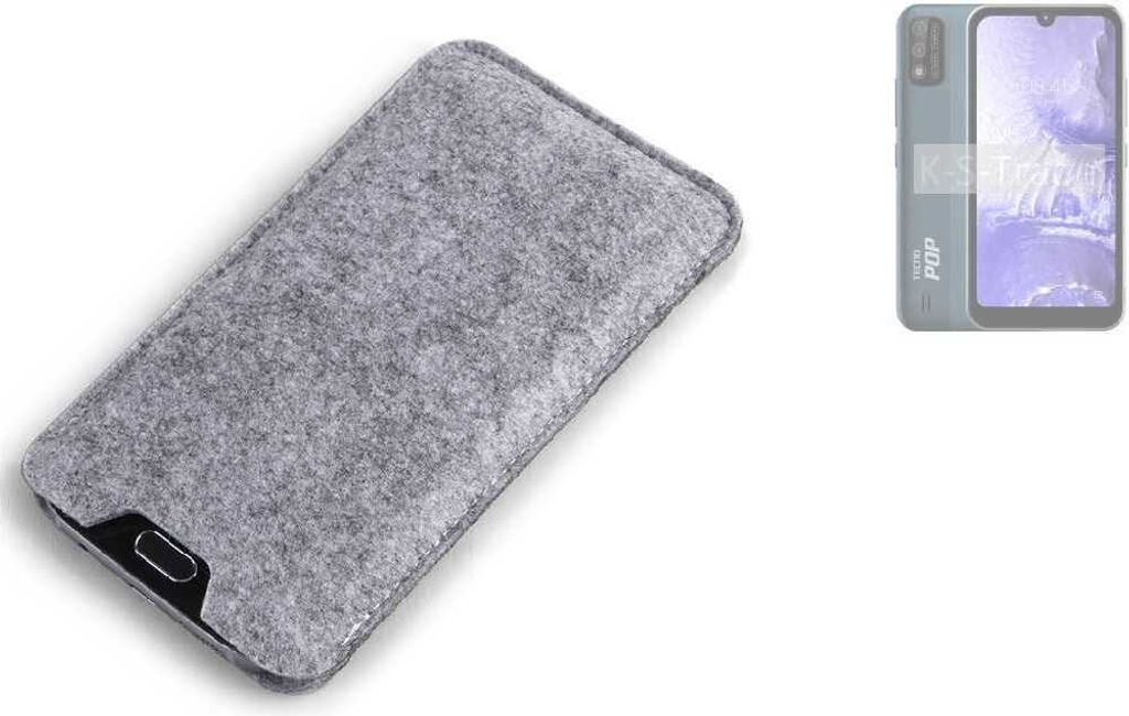 K-S-Trade Filz Handyhülle kompatibel mit Tecno Pop 5S Schutzhülle Filztasche Filz Tasche Case Sleeve Handy Hülle Filzhülle grau