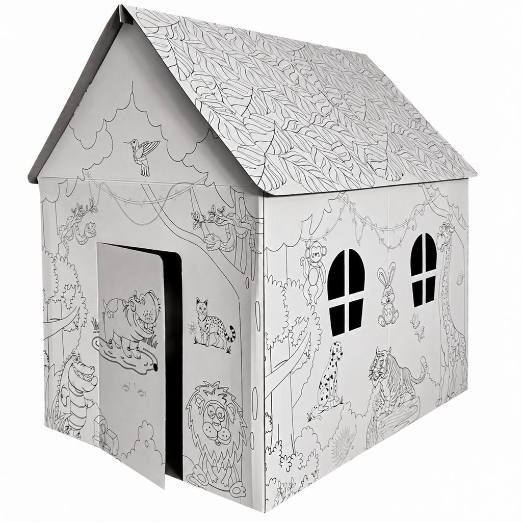 Malhaus Tiere Kartonhaus zum Bemalen, 100x78x110 cm Produktbild 