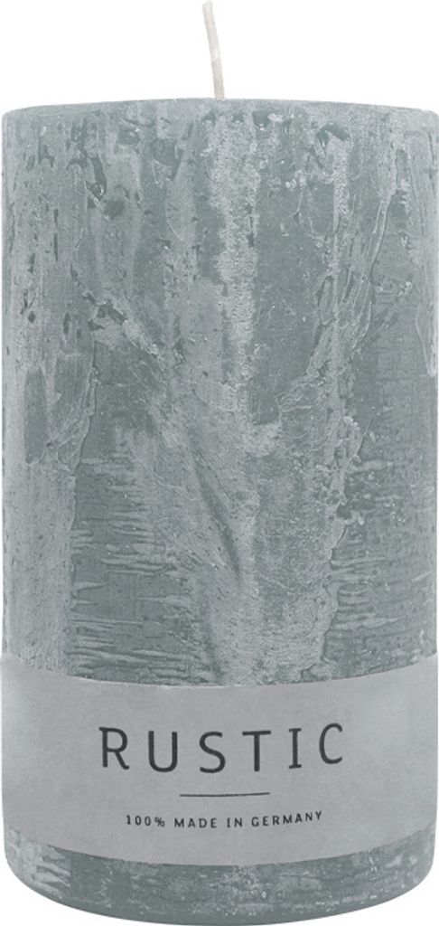 Stumpenkerze aus Paraffin, Silbergrau, Rustic, WENZEL, 140/80 mm, Brenndauer ca. 76h, selbstverlöschend