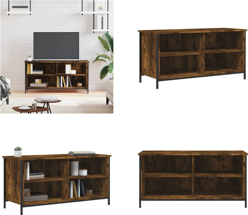 Meuble TV Compact 100 cm Chêne Fumé - Support TV Bois Composite Chic