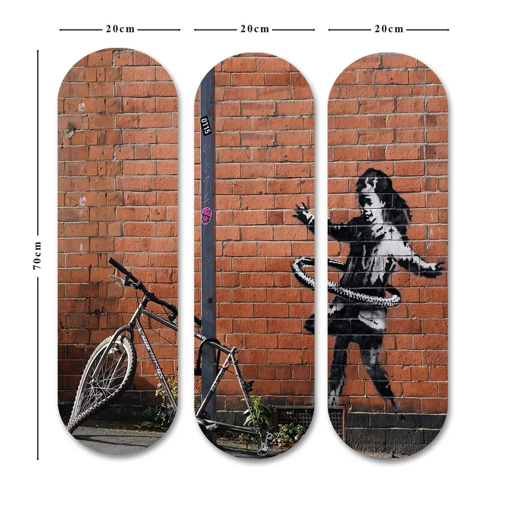 Tableau triptyque moderne en bois MDF multicolore pour salon 20x70 cm