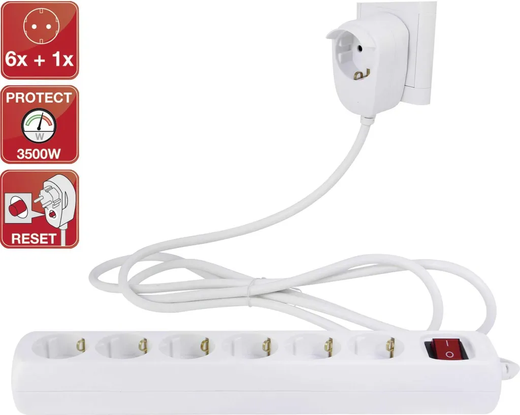 Bloc multiprise 7 prises REV Powersplit blanc 2 mètres avec commande - 2