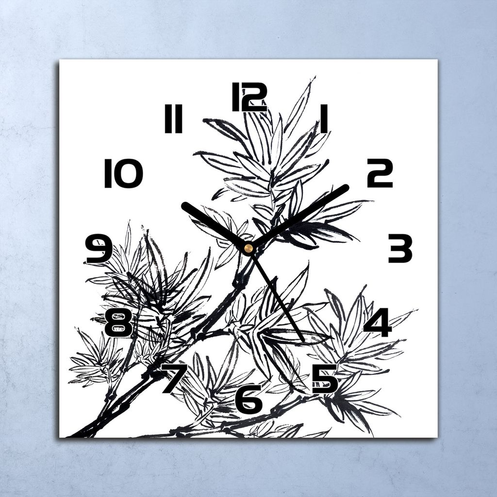 Wanduhr Echt-Glas-Küchenuhr Bambus Skizze Quarz Lautlos 30x30 Deko Bilder