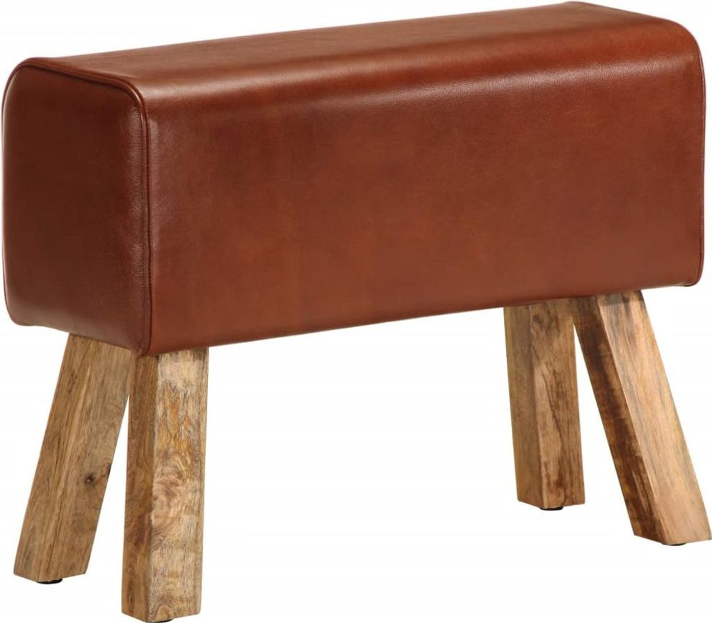 vidaXL Sitzbank Turnbock-Design 58cm Braun Echtleder Mango Massivholz