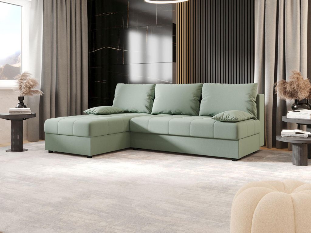 BEDANTE Ecksofa MOS L Cosmic 16 Hellgrün Links mit Schlaffunktion L-Form Sofa mit Stauraum Bettkasten Wohnzimmersofa Couch Sofa Bettsofa Bettkaste...