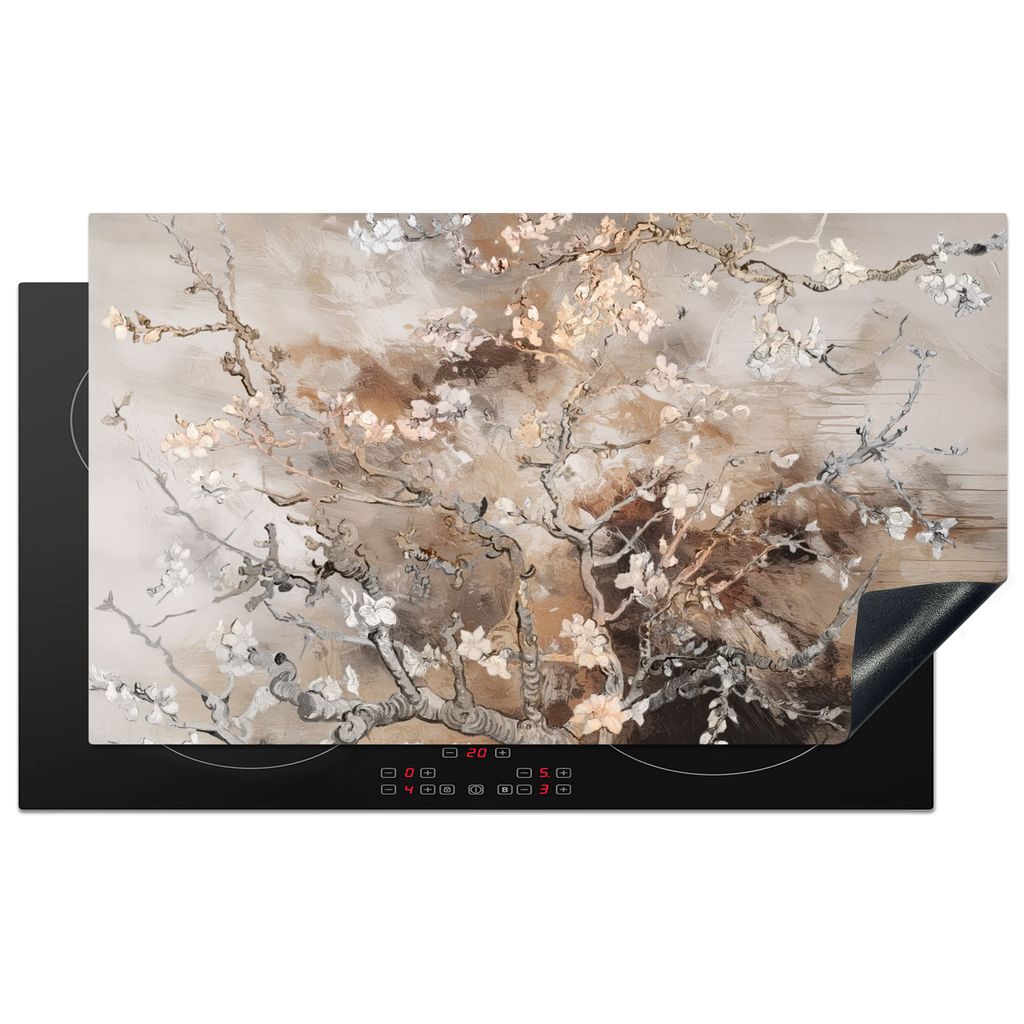 KitchenYeah Herdabdeckplatte Mandelblüte - Van Gogh - Beige - Abstrakt , 89x51cm, Küche Deko, Glaskeramikkochfeld Herdabdeckung, Abdeckplatte f...