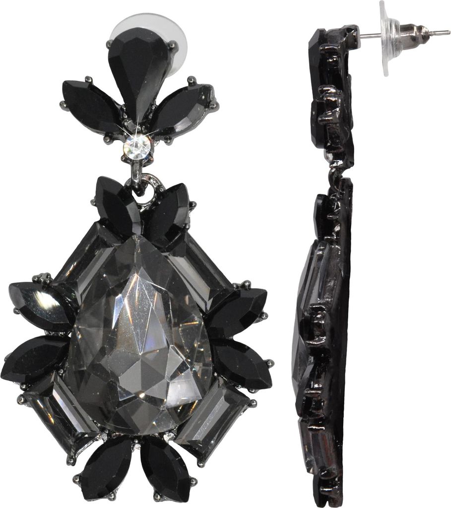 Steuer Modeschmuck Ohrstecker Metall 6cm Schwarz Glasstein schwarz 445030012