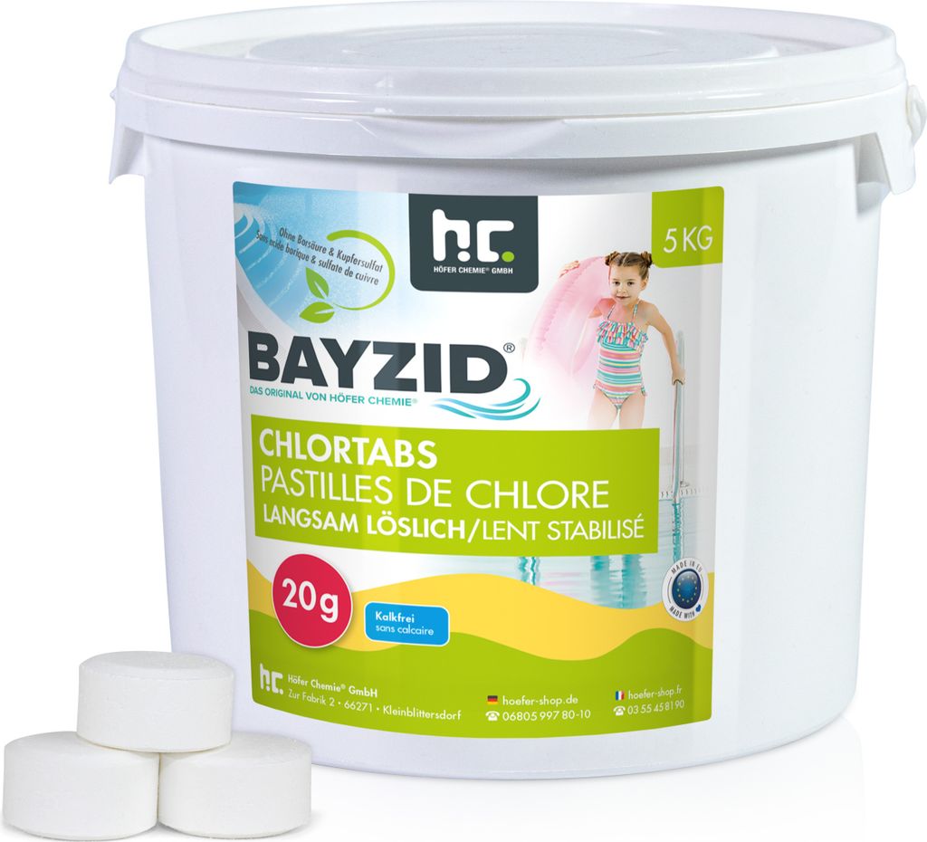1x5 kg BAYZID Chlortabs 20g langsam löslich für langanhaltende Wasserdesinfektion