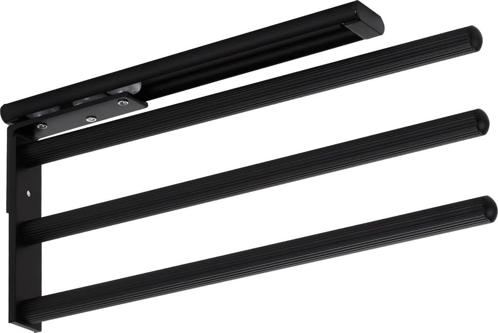 Handtuchhalter TED 3-armig schwarz matt (325-487 mm ausziehbar drehbar) - Teleskopisches Handtuchregal geeignet für größere Handtücher