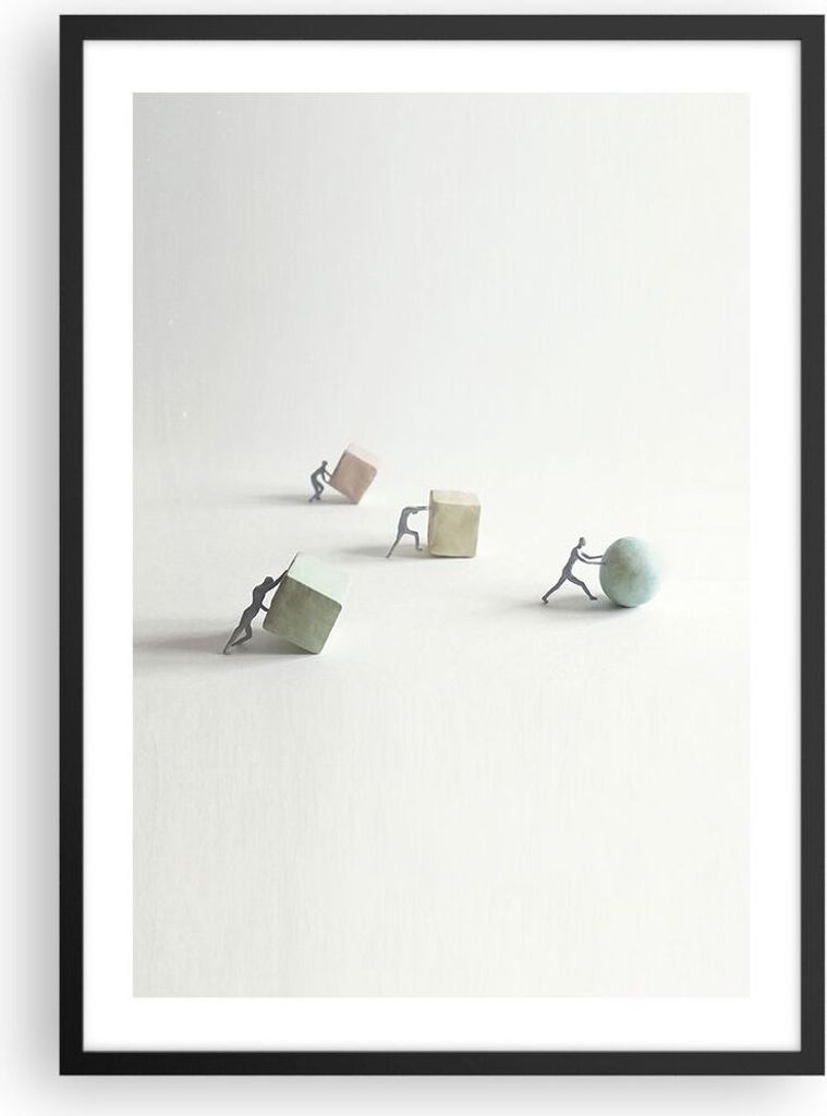 Gerahmtes Poster - Schwarzer Rahmen - Symbol Kugel Würfel - 50x70 cm - Wand Bild - Wanddeko - Wandbilder - Kunstposter - Wandposter - Bilderrahmen...