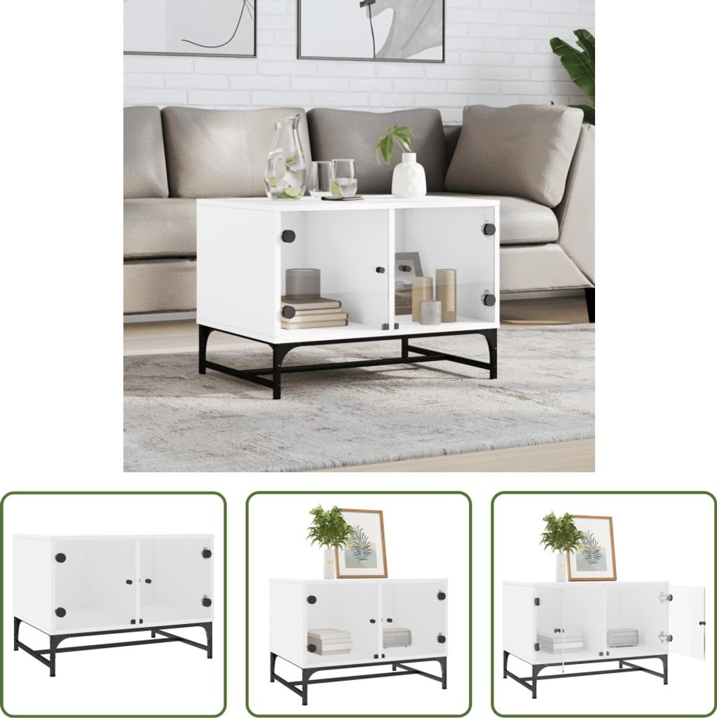 The Living Store Couchtisch mit Glastüren Weiß 68,5x50x50 Produktbild 