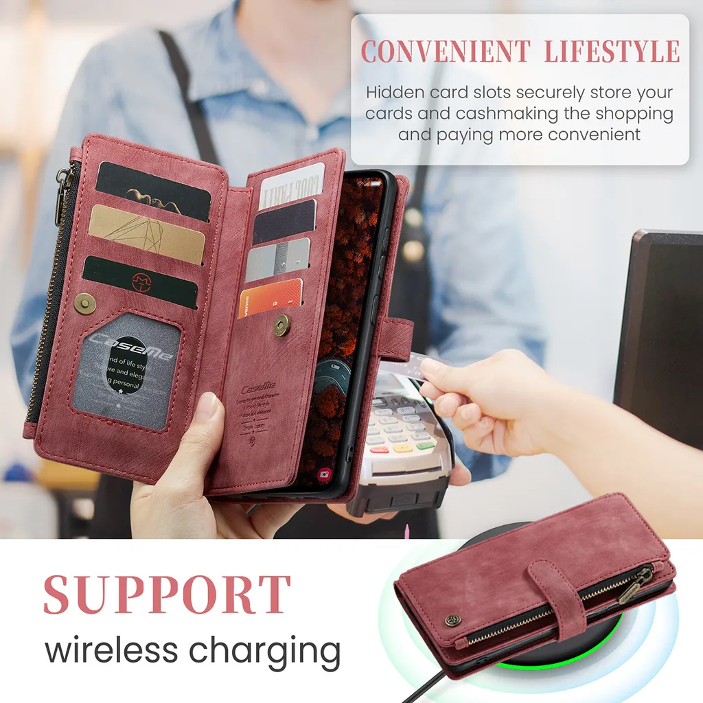 Custodia Luxury per Samsung S24+ Rosso: Portafoglio e Supporto - 3