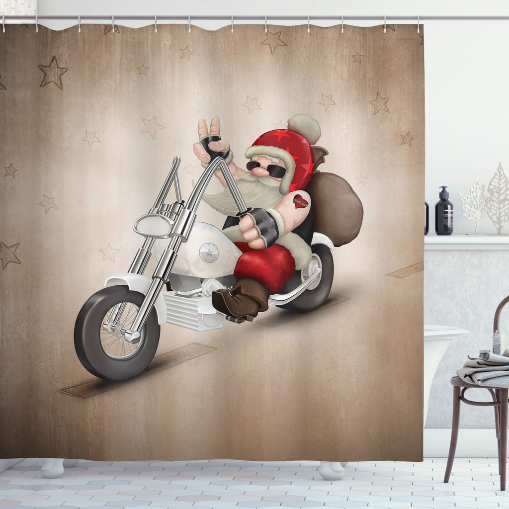 ABAKUHAUS Weihnachten Duschvorhang, Sankt und Teddybär, Wasser Blickdicht inkl.12 Ringe Langhaltig Bakterie und Schimmel Resistent, 175 x 200 cm, ...