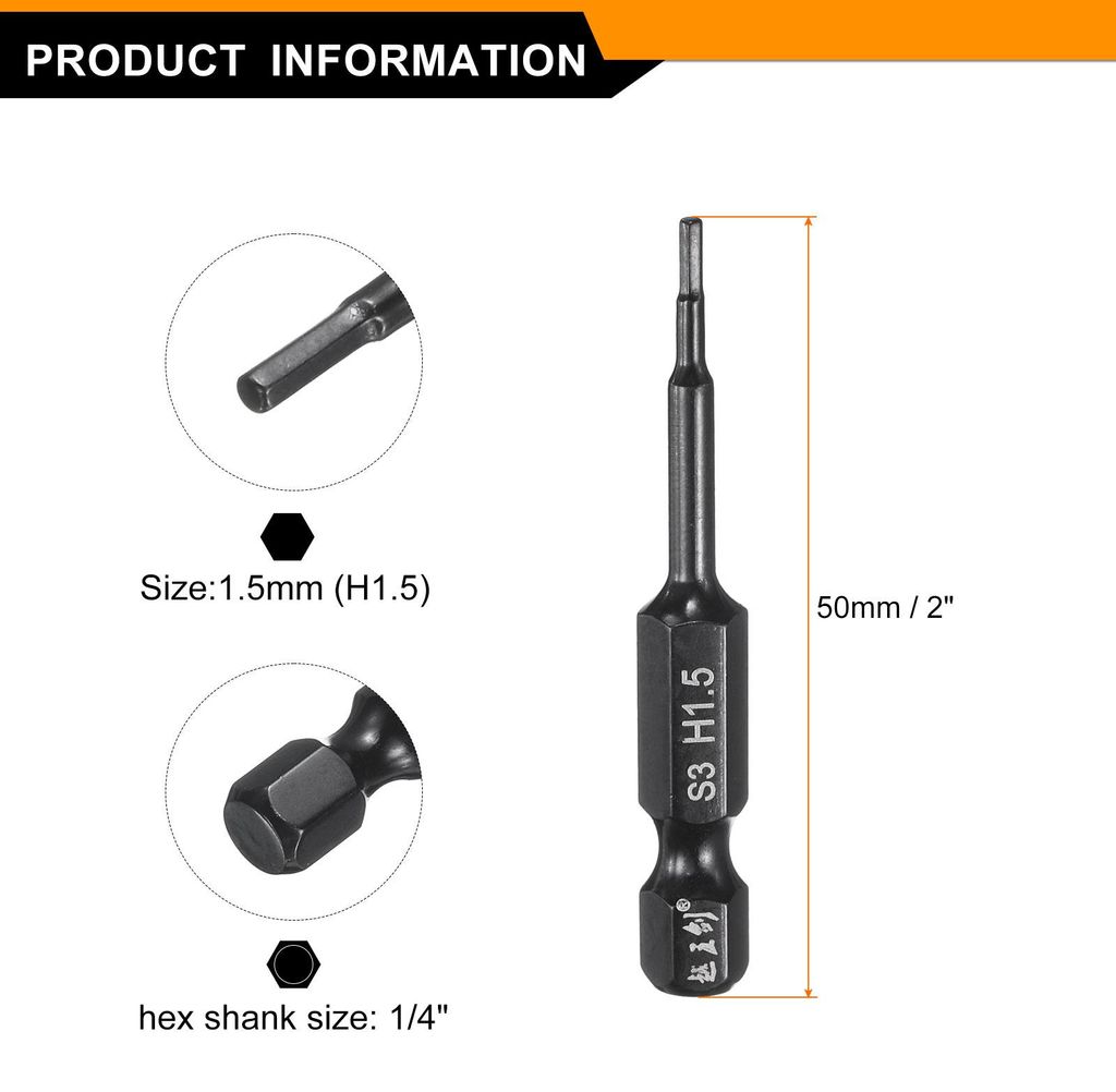 5 Stš¹ck Sechskant Bit Set 1,5mm(H1.5) Magnetisch Hex Screwdriver Bit 1/4" Sechskantschaft 2"(50mm) L?nge S3 Stahl Schraubendreher Bit Industrieq...