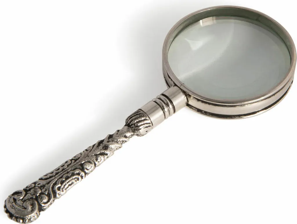 Loupe de bureau Rococo Silver AC114 en laiton argenté et verre épais