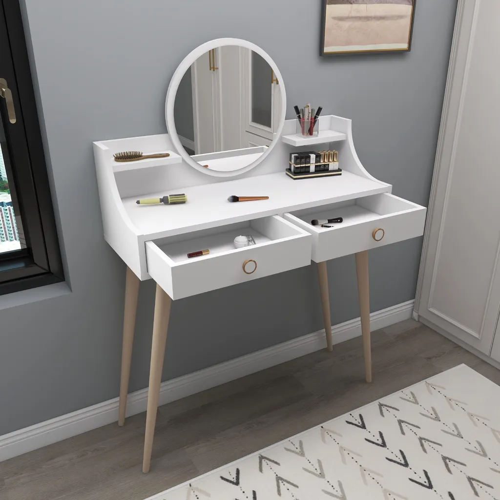 Grande Coiffeuse Blanche Gain de Place Roys 90 cm pour Studio et Chambre - 2