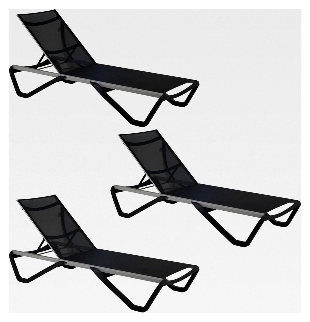3er-Set Sonnenliege, Aluminium Gartenliege für Garten, Terrasse und Balkon mit verstellbarer Rückenlehne, stapelbar, bis 200 kg, anthrazitgrau