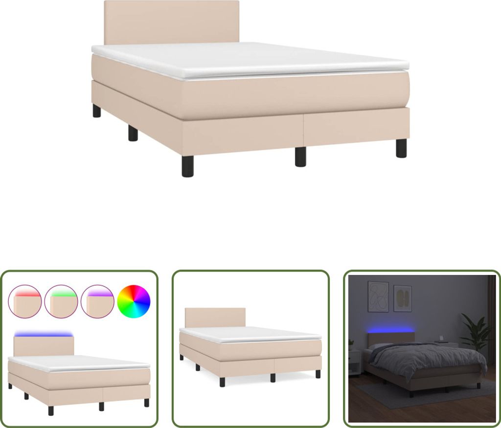 The Living Store Boxspringbett mit Matratze & LED Cappuccino-Braun 120x190 cm