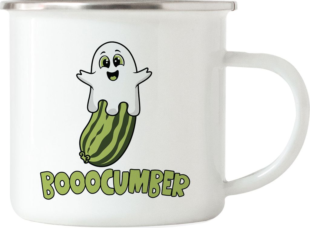 Booocumber Gurkenmotiv Emaille-Tasse Geschenkidee Halloween Geist Gemüse