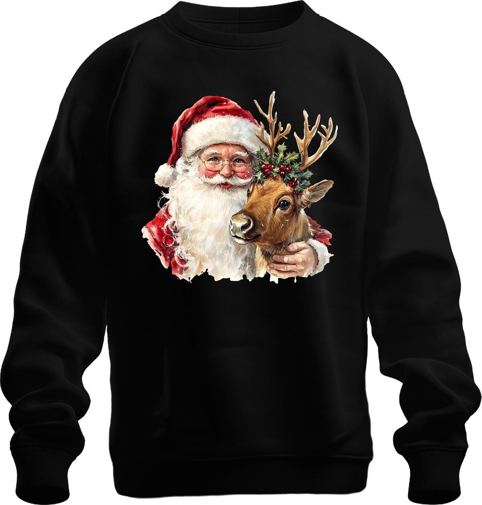 Weihnachtsmann Rentier Aquarell Weihnachten Geschenk Vintage Uni Sweatshirt Pullover, Schwarz, S