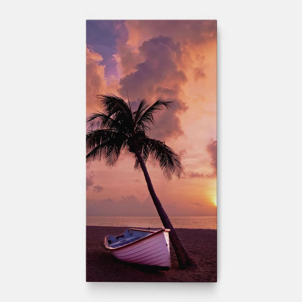 ARTHUB Leinwandbild 50x100 cm, Boat Purple Sunset | Wohnzimmerdekoration, Hängende Bilder, Wanddekoration, Heimdekoration, Landschaften, Strände