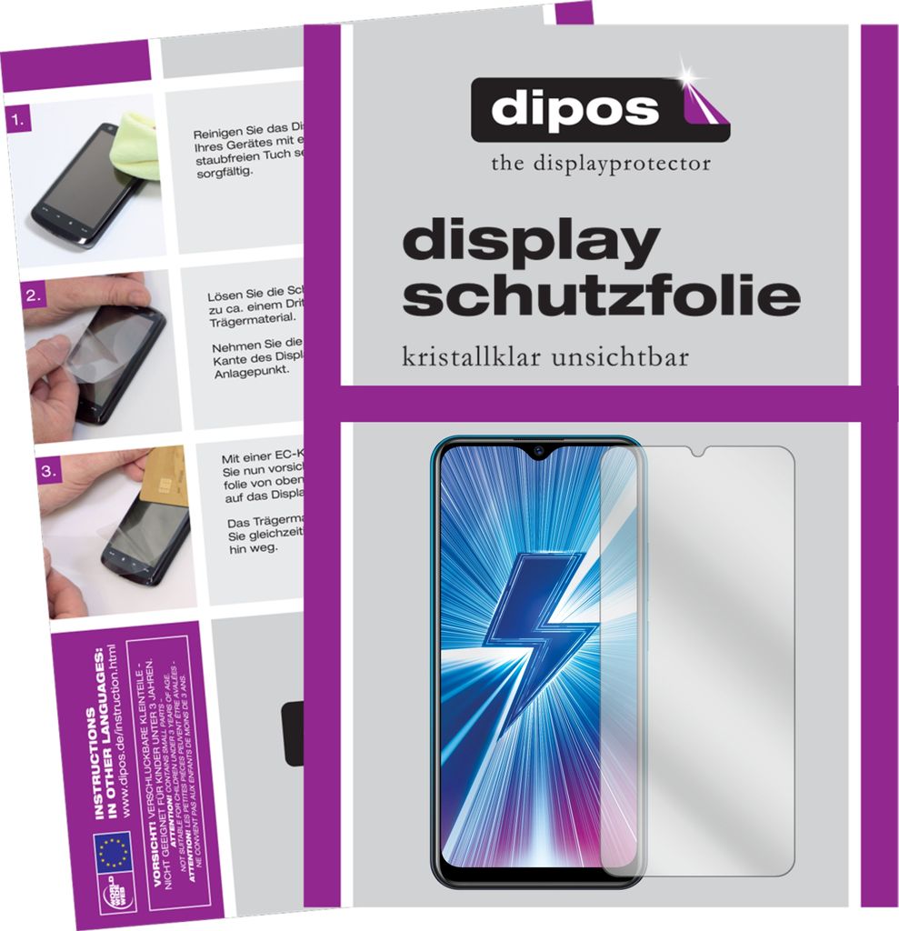 2x Schutzfolie für Vivo Y3 klar Displayschutzfolie Folie Display Schutz dipos