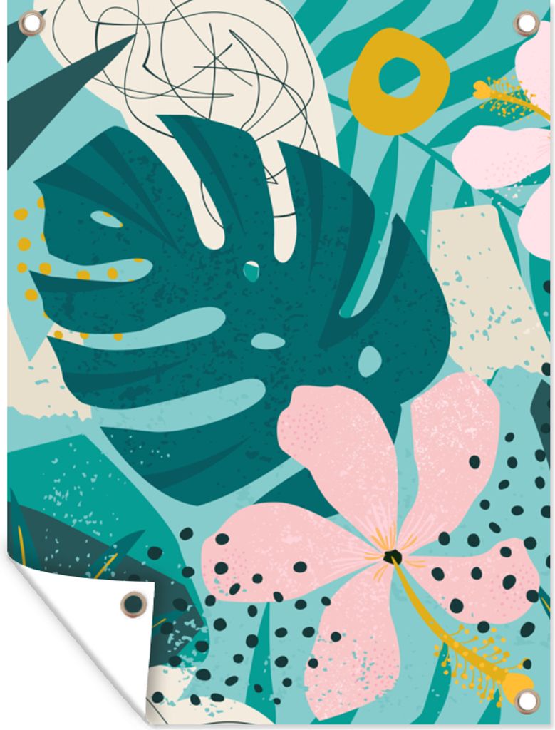 MuchoWow 90x120 cm Outdoor-Poster Gartendeko Sichtschutz Garten Poster für den Garten Pflanzen - Illustration - Pastell - Kinder - Mädchen - K...