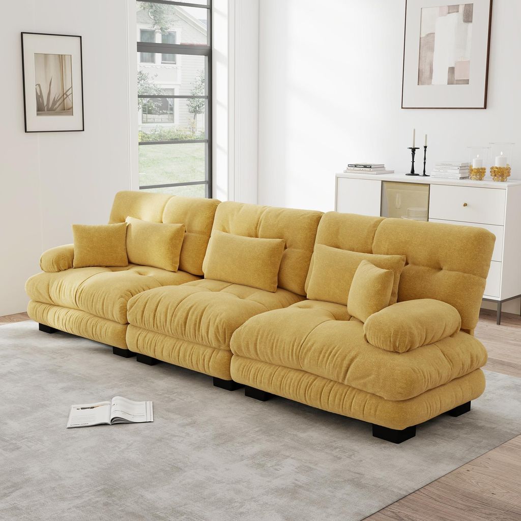 3-Sitzer Modulares Ecksofa, Chenille Schlafsofa mit Tiefensitz, Komfortabel Gepolstert für Wohnzimmer, Apartment, Studio