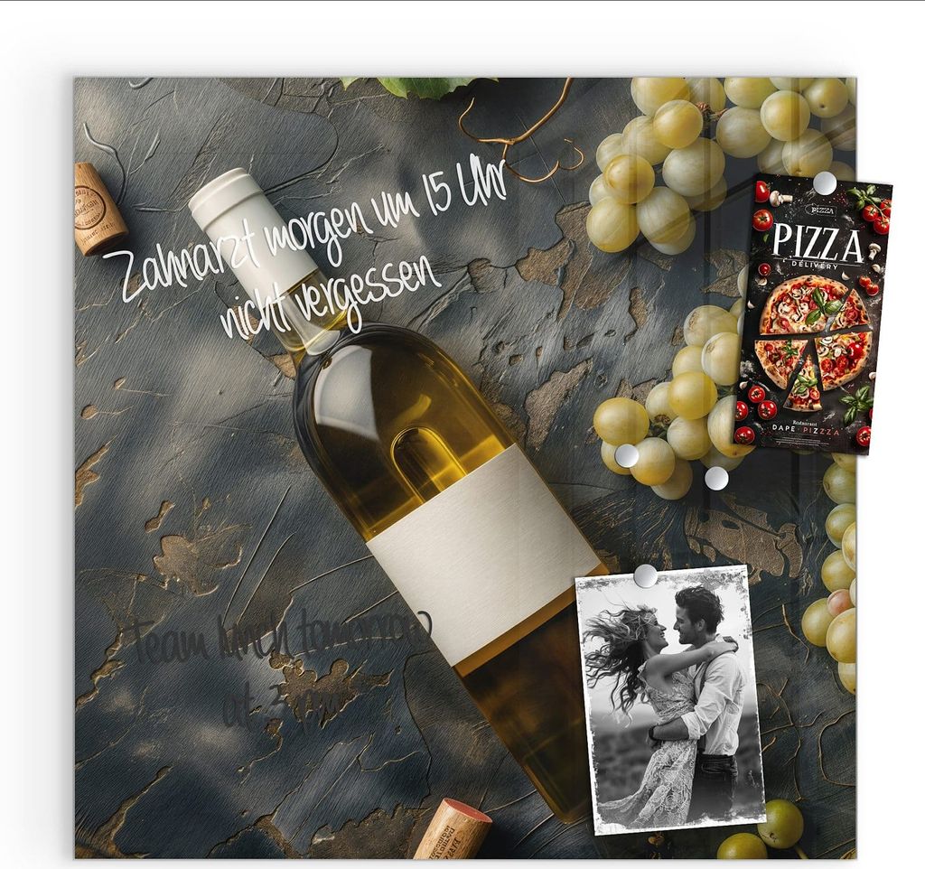 Magnettafel 50x50cm Pinnwand Whiteboard beschreibbar - Weintrauben mit Wein