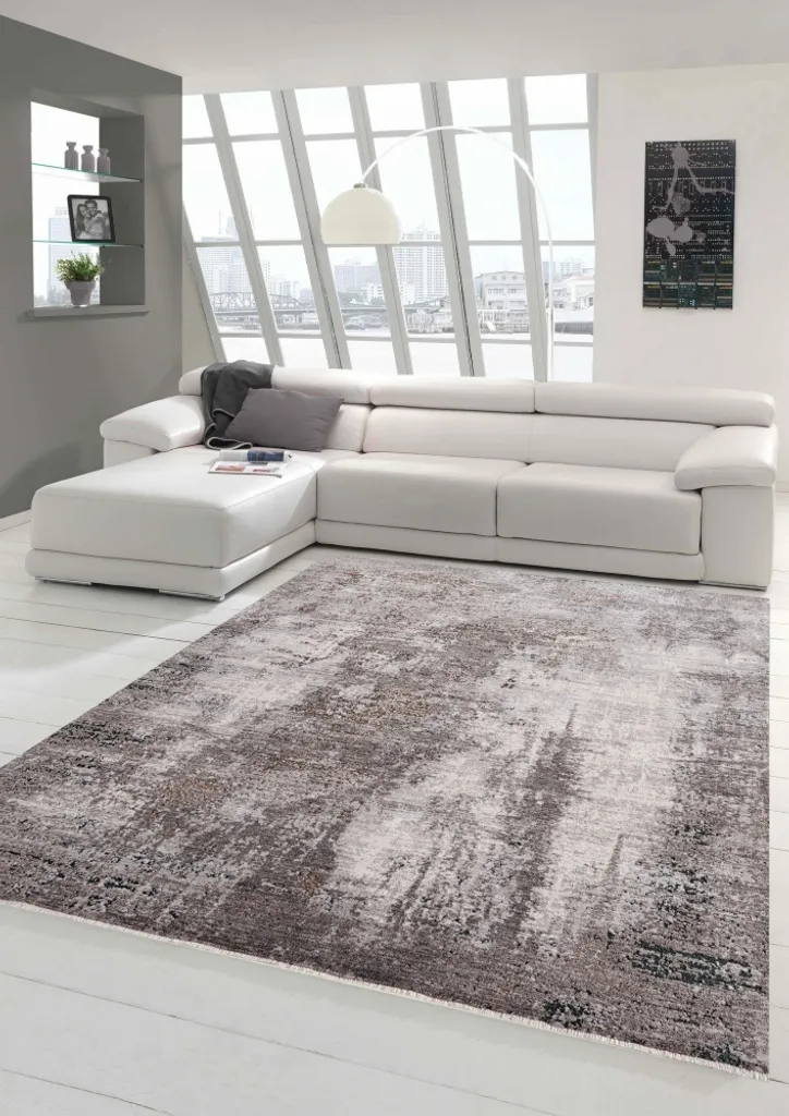 Grand tapis rectangulaire design abstrait coloris gris et beige 80x150