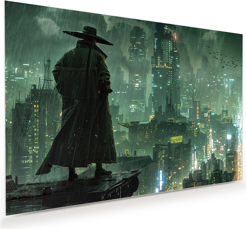 Glasbild 120x80cm in XXL für Wohnzimmer, Schlafzimmer Motiv Stadt in Regen