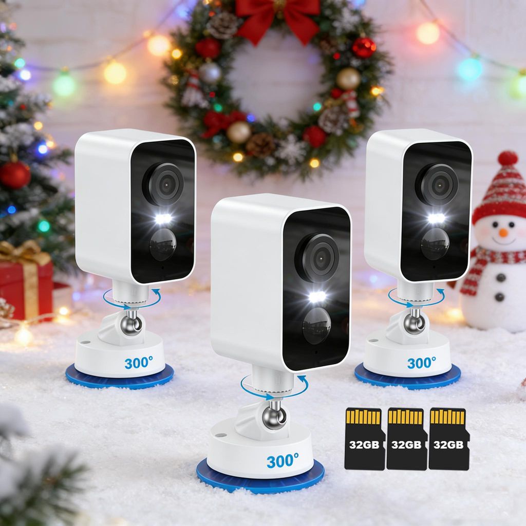 2K Überwachungskamera Aussen WLAN Kamera Überwachung Aussen 3MP Kamera mit 2-Wege-Audio 32GB 3PCS