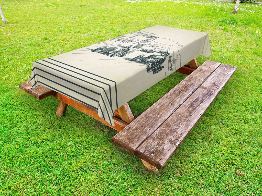 ABAKUHAUS Oldtimer Tischdecke Outdoor, Weinlese-laufende Autos, die Sport-nostalgischen flüchtigen Gekritzel-Art-Druck erregen, Beige Forest Green...