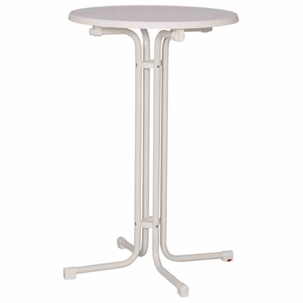 Stehtisch klappbar 85 cm weiß Gestell aus Stahl in weiß, Tischplatte aus Sevelit in weiß