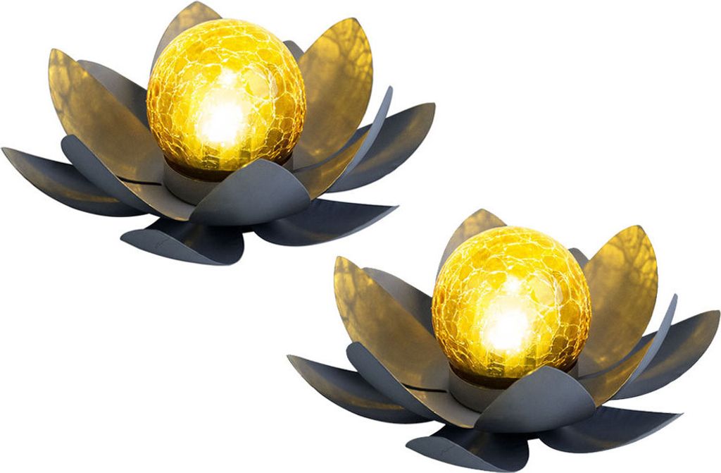 2er Set LED Solarleuchte, Lotusblume, 25 cm