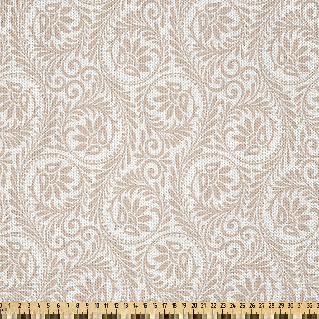 ABAKUHAUS Jahrgang Satin Stoff als Meterware, Abstrakte Rolle-Art-Zusammensetzung mit Retro- königlichen wirbelnden Niederlassungen und Blüten, 2...