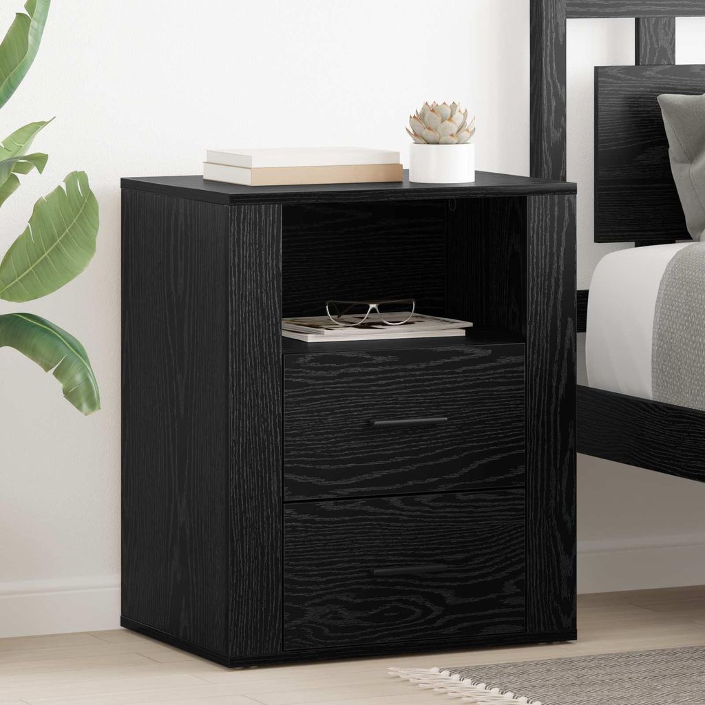 vidaXL Table de chevet noire aspect chêne 35 x 50 x 60 cm Image du produit 